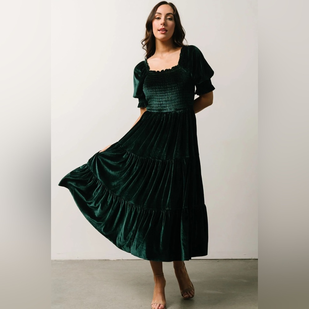 Baltic Born Vivaldi Smocked Velvet Midi Dress